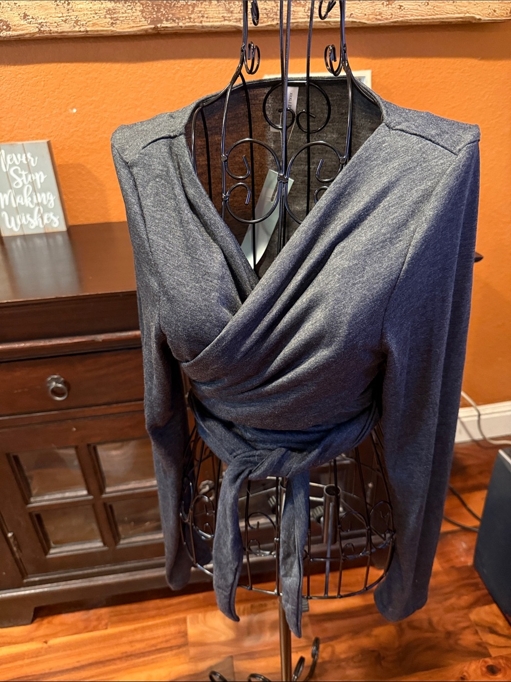 NWT 3x XXXL Dressfo Charcoal Wrap Front Long Sleeve Top